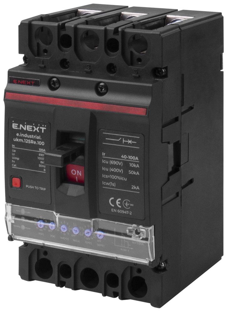 Силовий автоматичний вимикач e.industrial.ukm.125Re.100 з електронним розчіплювачем, 3р, 100А