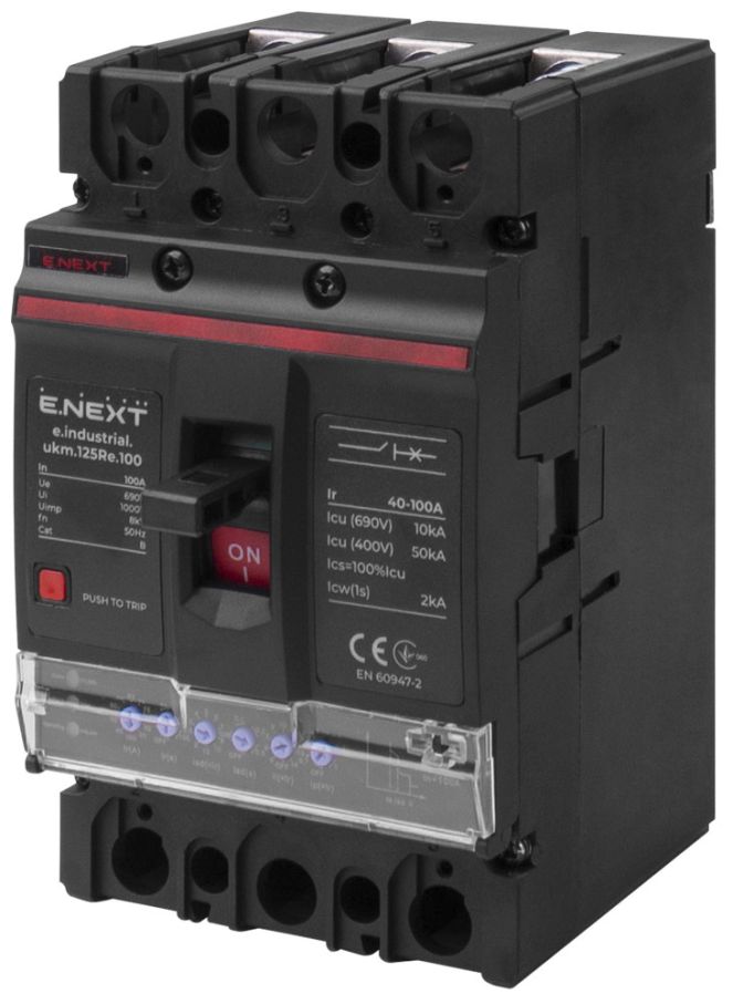 Силовий автоматичний вимикач e.industrial.ukm.125Re.100 з електронним розчіплювачем, 3р, 100А