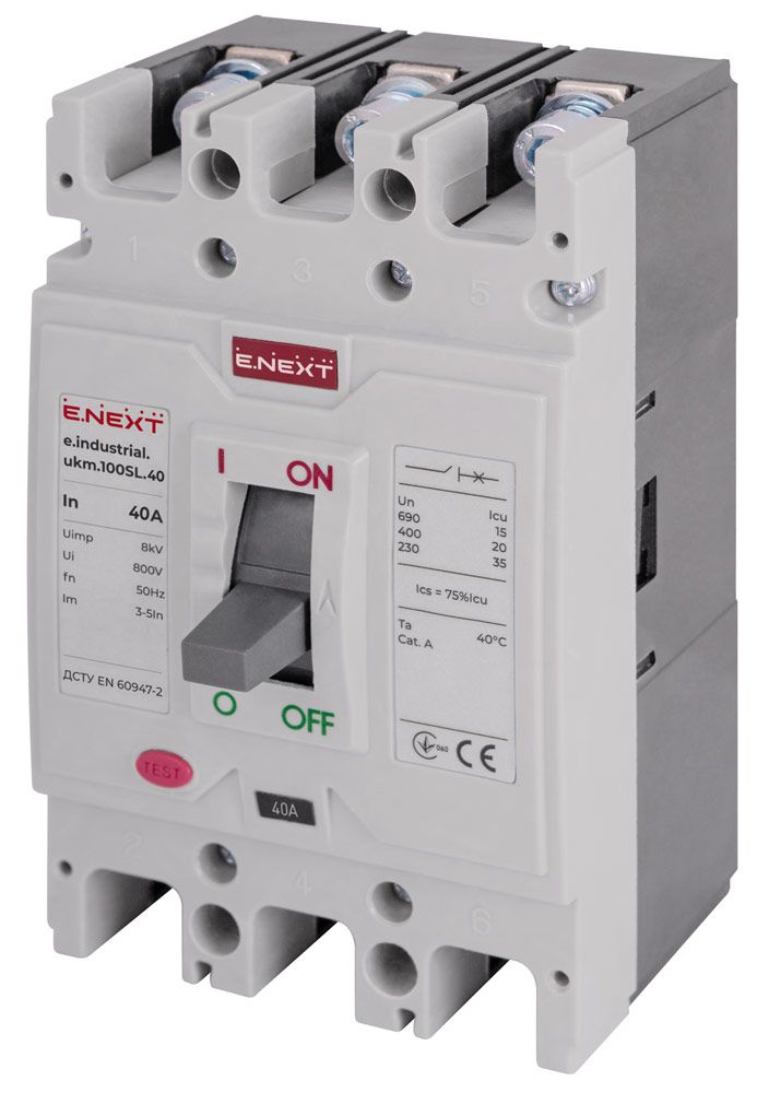 Силовой автоматический выключатель e.industrial.ukm.100SL.40, 3р, 40А