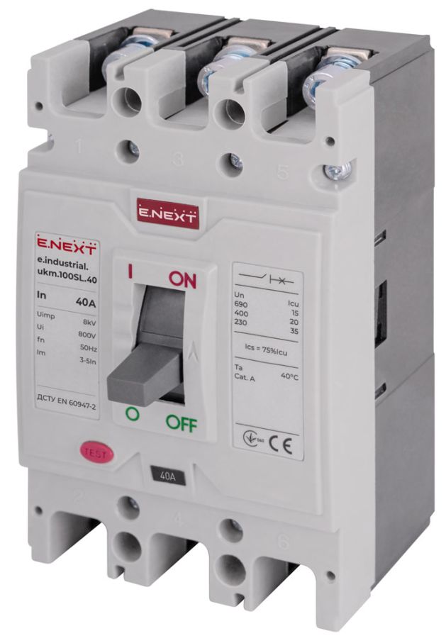 Силовой автоматический выключатель e.industrial.ukm.100SL.40, 3р, 40А