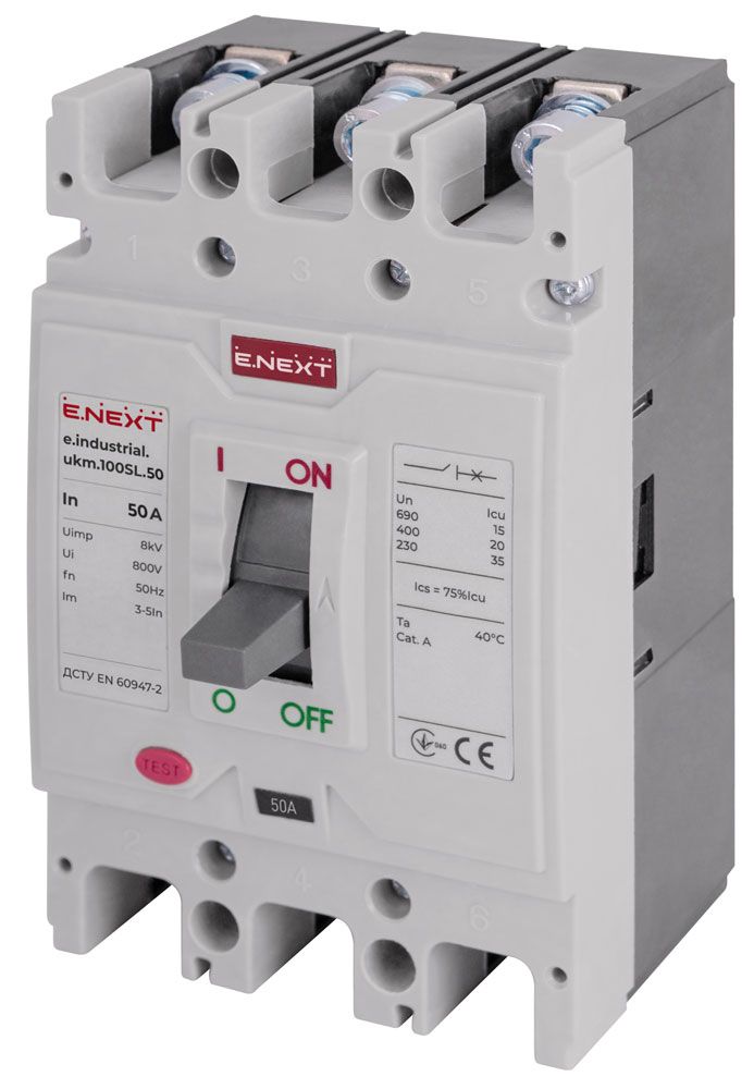 Силовой автоматический выключатель e.industrial.ukm.100SL.50, 3р, 50А