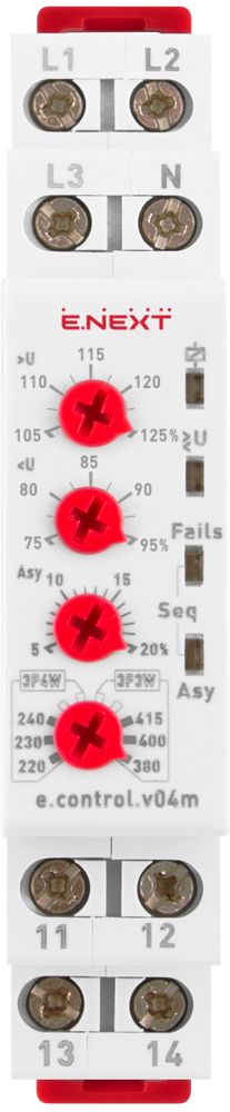 Реле контролю напруги трифазне регульоване e.control.v04m