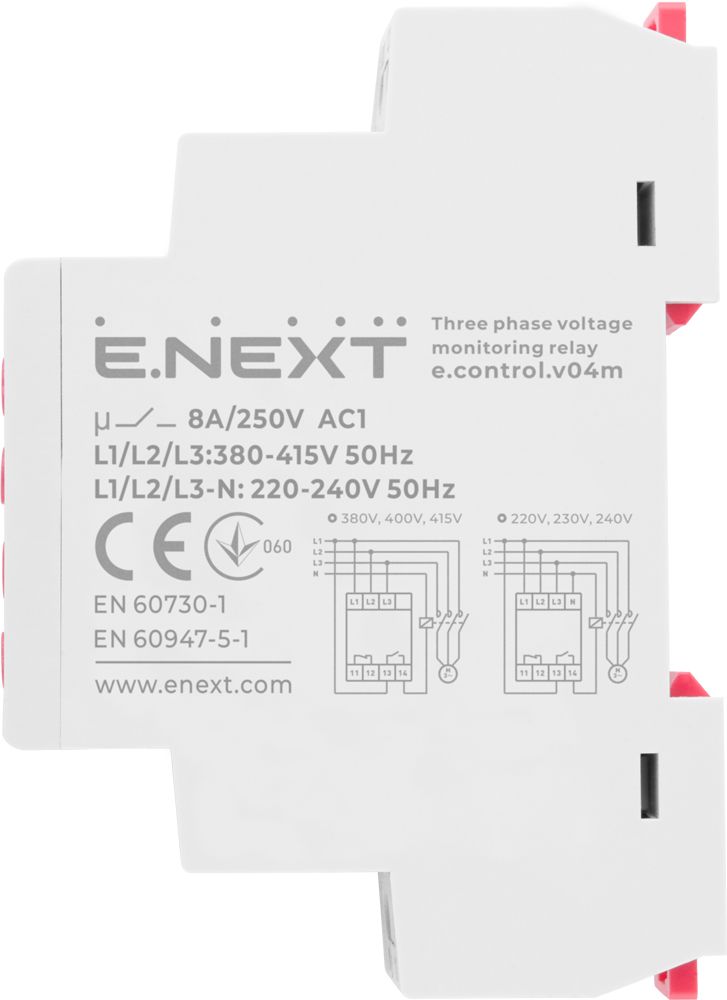Реле контролю напруги трифазне регульоване e.control.v04m