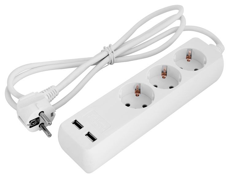Подовжувач e.es.3.1.5.z.b.2.usb 3 гнізда, 1.5м, з з/к з USB-зарядкою, baby protect