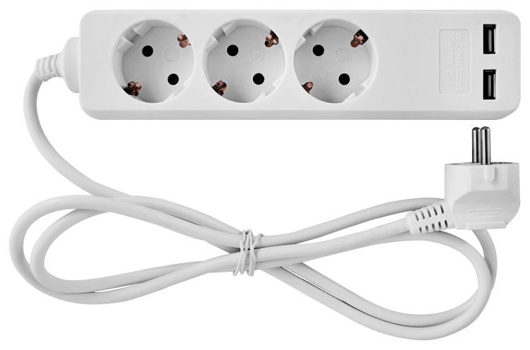 Подовжувач e.es.3.1.5.z.b.2.usb 3 гнізда, 1.5м, з з/к з USB-зарядкою, baby protect