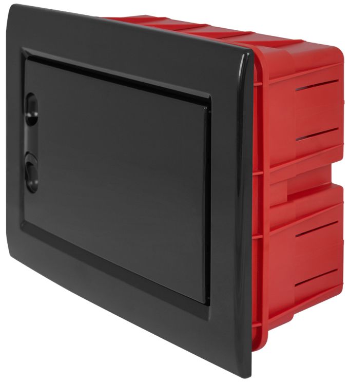 Корпус пластиковий на  8 модулів e.plbox.pro.w.08b.black вбудованний, чорний з непрозорими дверцятам