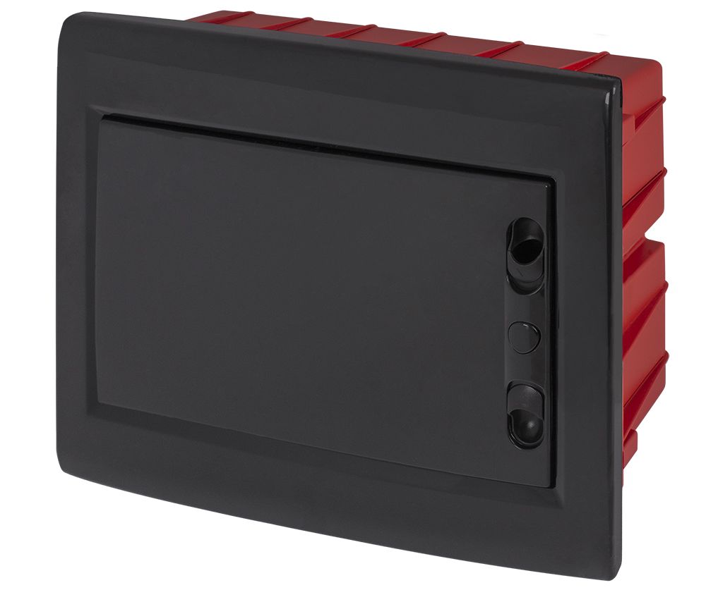 Корпус пластиковий на 12 модулів e.plbox.pro.w.12b.black вбудованний, чорний з непрозорими дверцятам