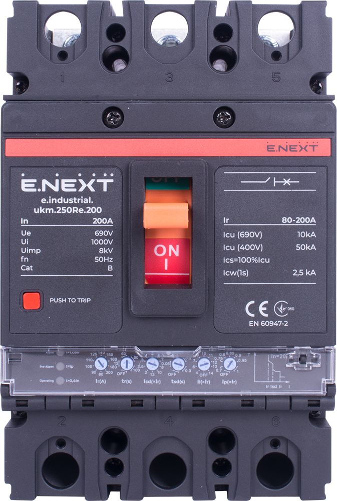 Силовий автоматичний вимикач e.industrial.ukm.250Re.200 з електронним розчіплювачем, 3р, 200А