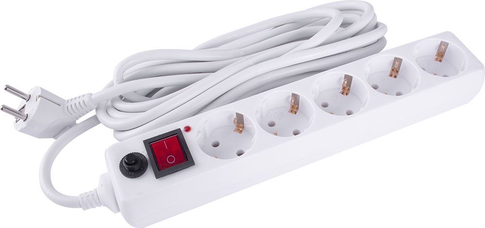 Подовжувач e.es.5.5.z.s.f 5 гнізд, 5м, з з/к, з вимикачем та запобіжником