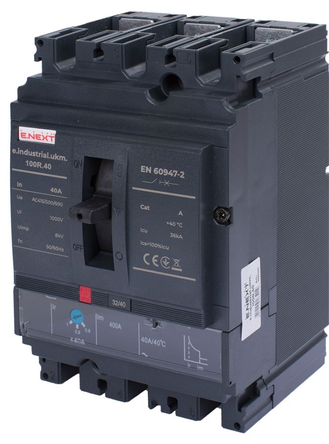 Силовой автоматический выключатель e.industrial.ukm.100R.40 с регулировкой, 3р, 40А