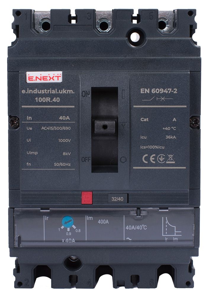 Силовой автоматический выключатель e.industrial.ukm.100R.40 с регулировкой, 3р, 40А