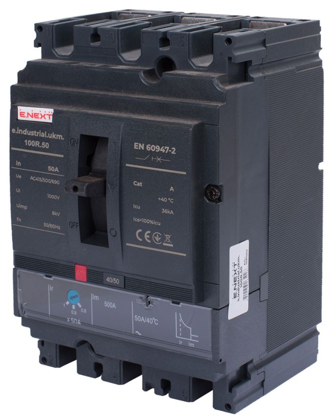 Силовой автоматический выключатель e.industrial.ukm.100R.50 с регулировкой, 3р, 50А