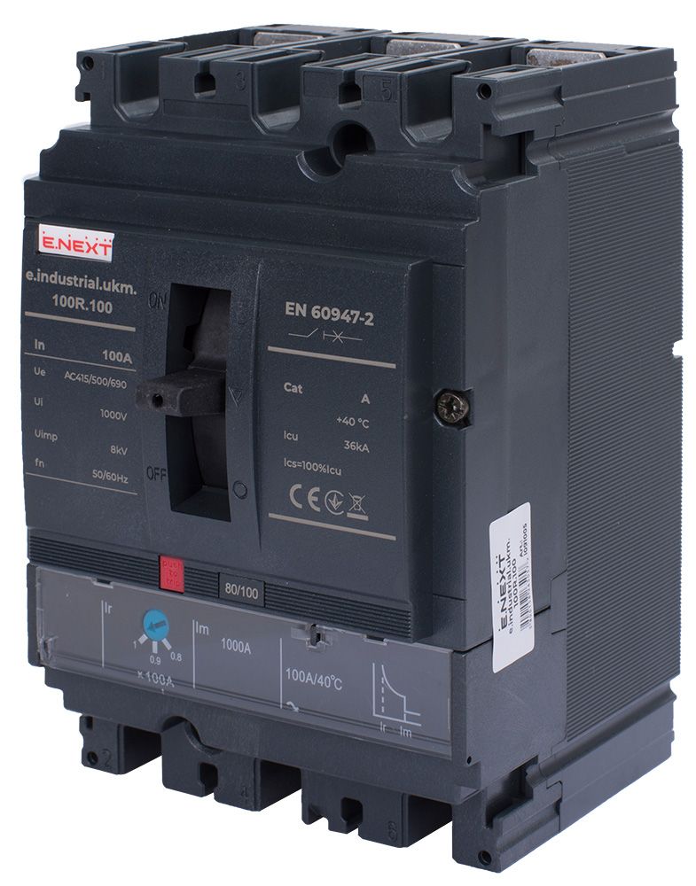 Силовий автоматичний вимикач e.industrial.ukm.100R.100 з регулюванням, 3р, 100А