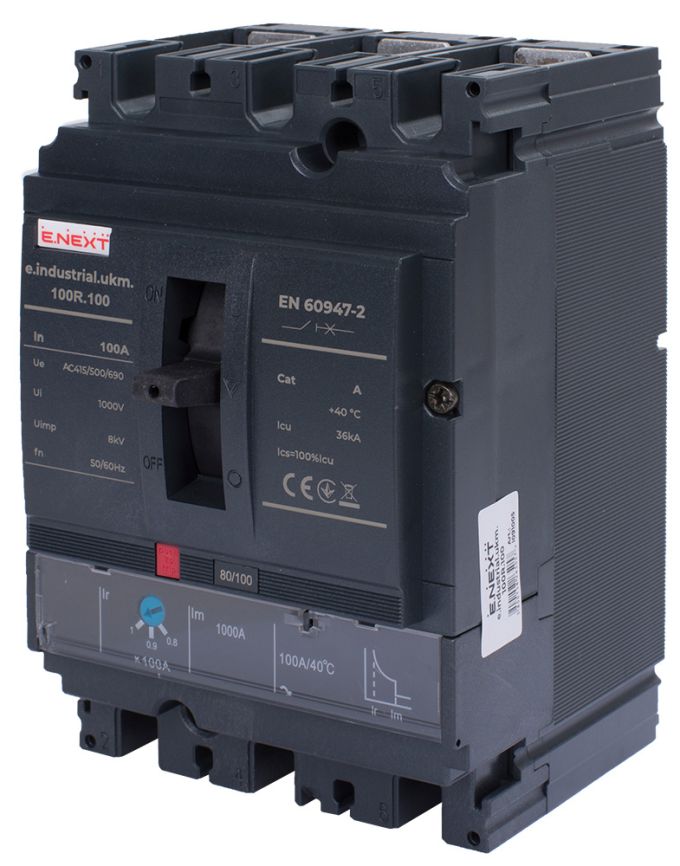 Силовий автоматичний вимикач e.industrial.ukm.100R.100 з регулюванням, 3р, 100А