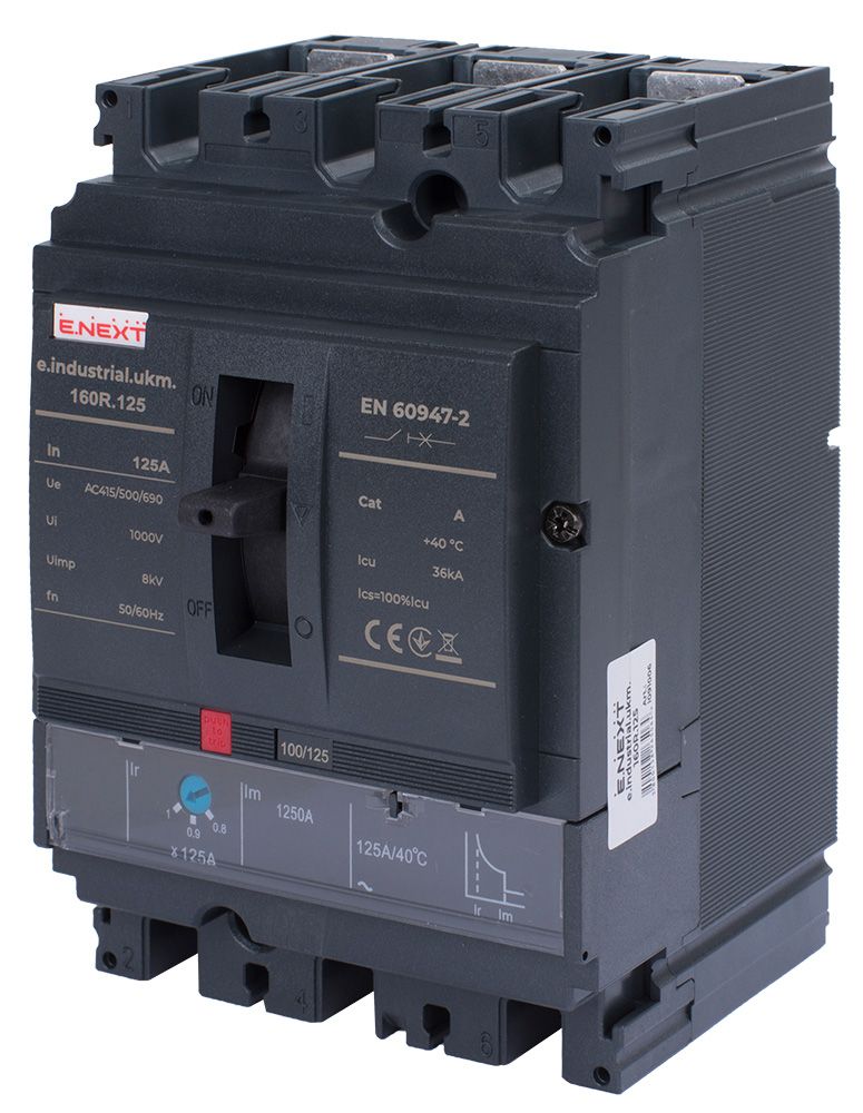 Силовой автоматический выключатель e.industrial.ukm.160R.125 с регулировкой, 3р, 125А