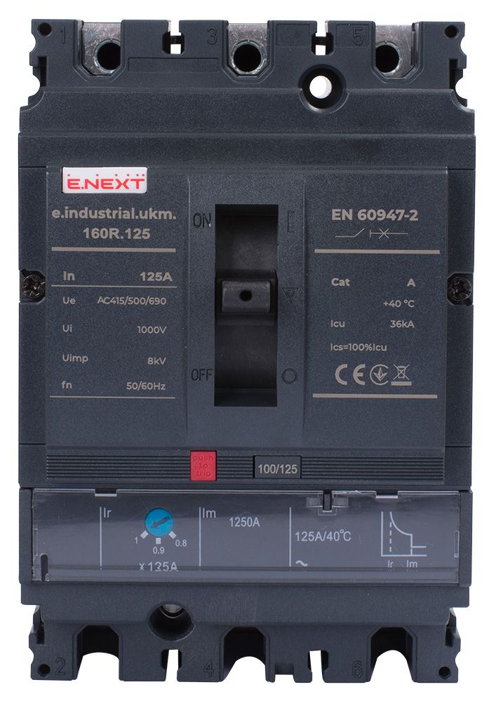 Силовой автоматический выключатель e.industrial.ukm.160R.125 с регулировкой, 3р, 125А