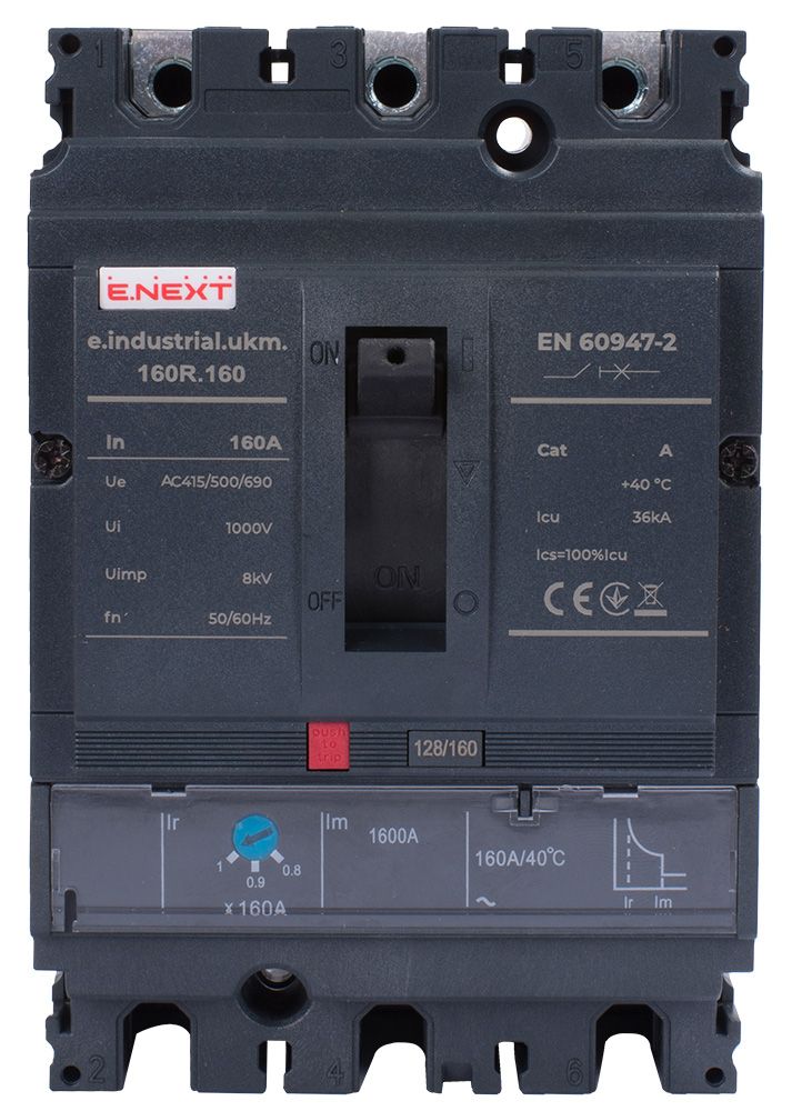 Силовой автоматический выключатель e.industrial.ukm.160R.160 с регулировкой, 3р, 160А