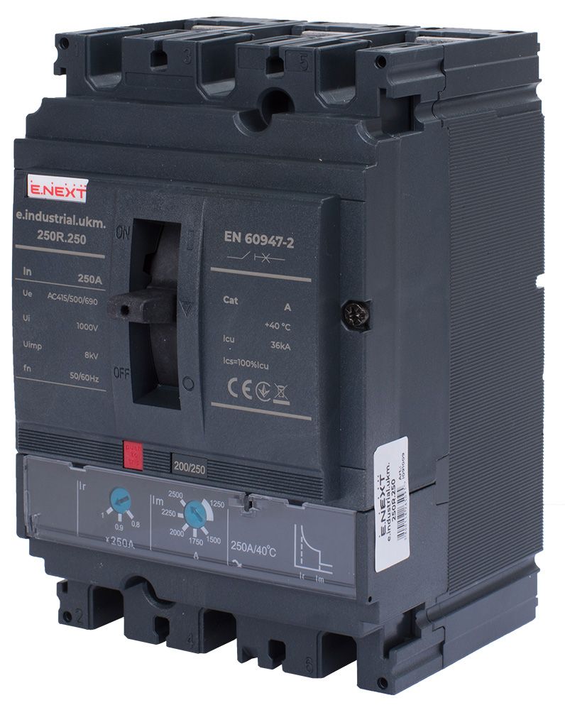 Силовий автоматичний вимикач e.industrial.ukm.250R.250 з регулюванням, 3р, 250А