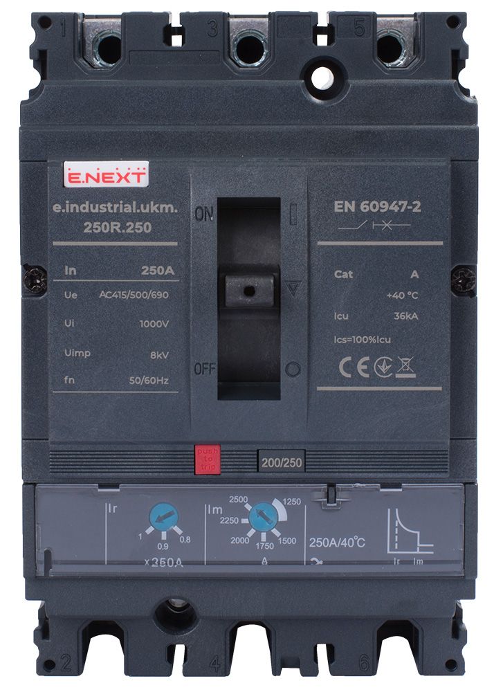 Силовий автоматичний вимикач e.industrial.ukm.250R.250 з регулюванням, 3р, 250А