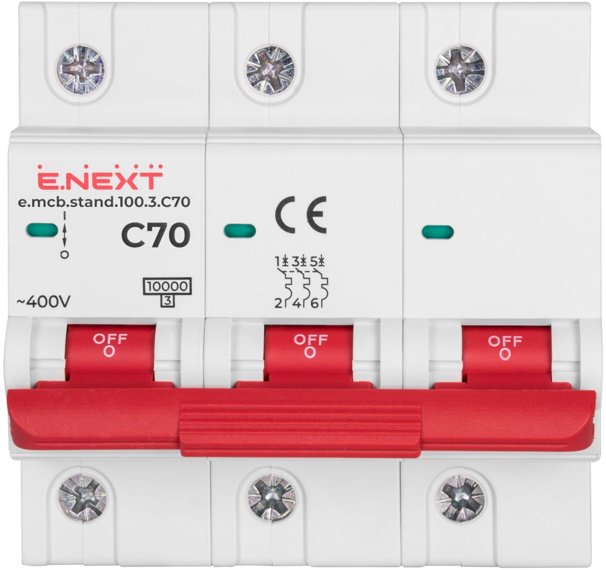 Модульний автоматичний вимикач e.mcb.stand.100.3.C70, 3р, 70А, C, 10кА
