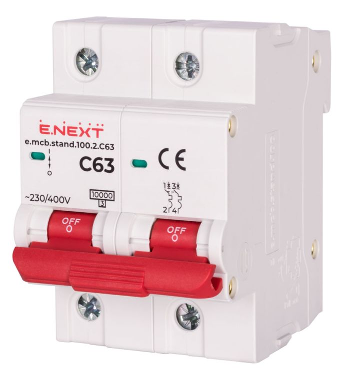 Модульний автоматичний вимикач e.mcb.stand.100.2.C63, 2р, 63А, C, 10кА