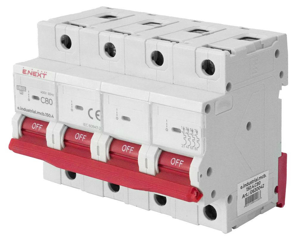 Модульний автоматичний вимикач e.industrial.mcb.150.4.C80, 4р, 80А, C, 15кА
