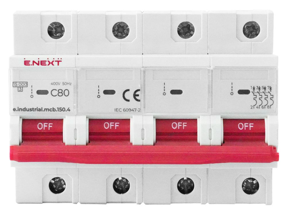 Модульний автоматичний вимикач e.industrial.mcb.150.4.C80, 4р, 80А, C, 15кА