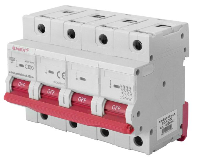 Модульний автоматичний вимикач e.industrial.mcb.150.4.C100, 4р, 100A, C, 15кА