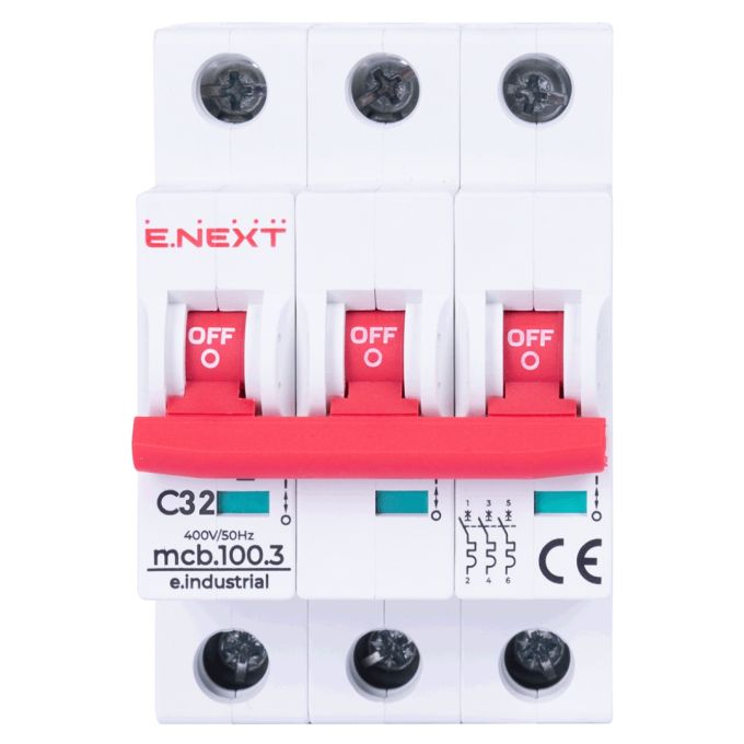 Модульний автоматичний вимикач e.industrial.mcb.100.3.C32, 3 р, 32А, C,  10кА