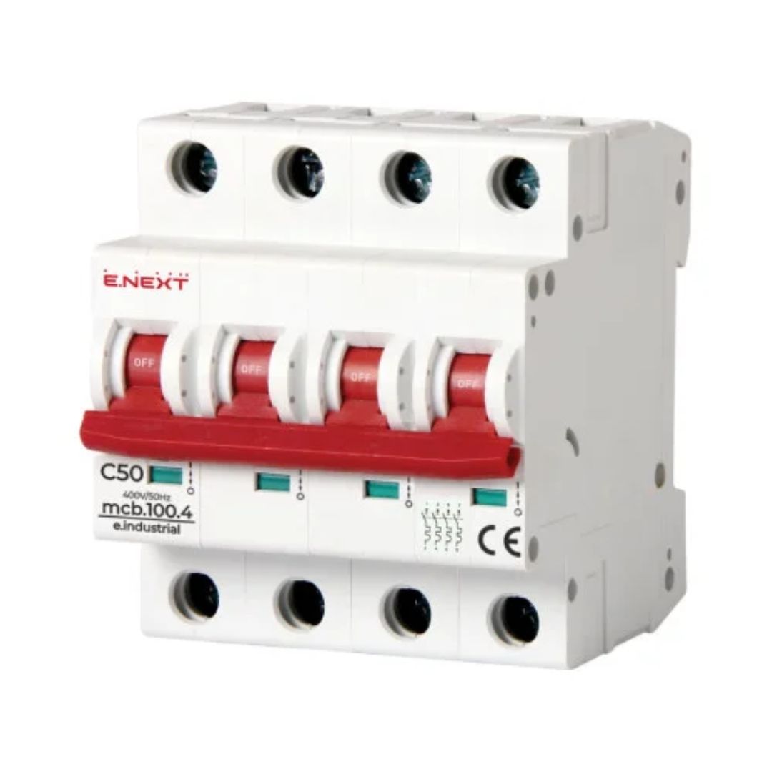 Модульный автоматический выключатель e.industrial.mcb.100.4.C50, 4 р, 50А, C, 10кА