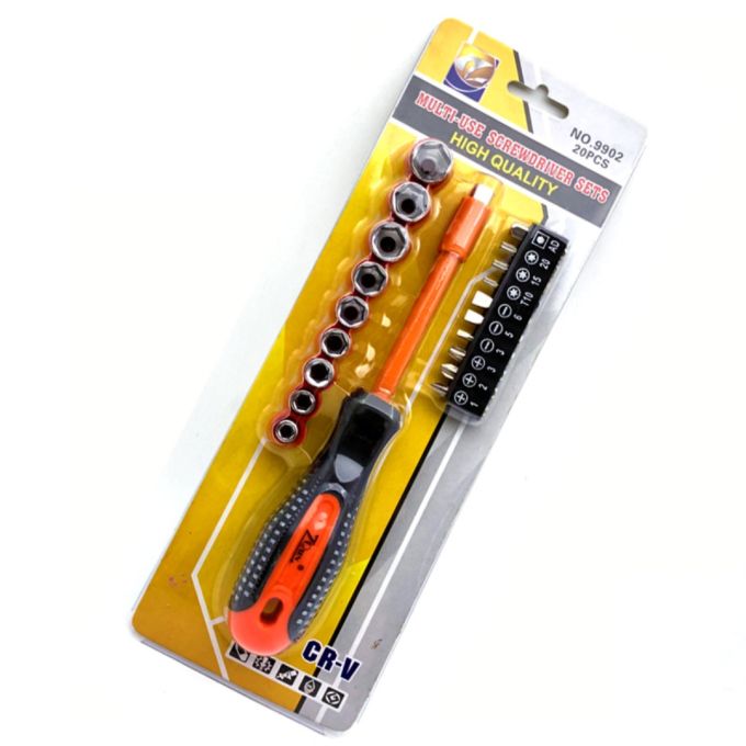 Набор отвертки с битами и торцевыми головками 20 в 1 ZQUN 9902D CR-V, магнитный, магнитный