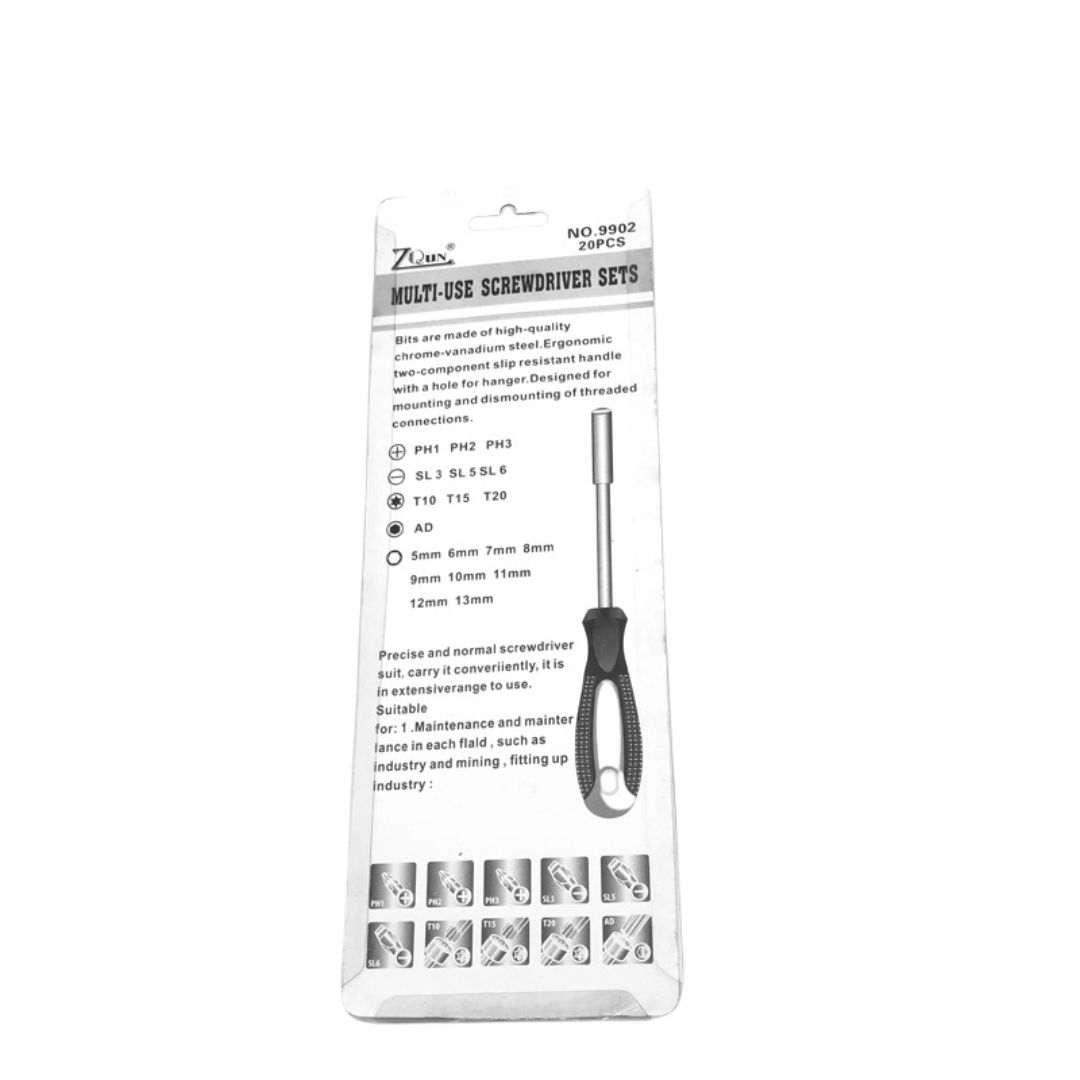 Набір викрутки з бітами та торцевими головками 20 в 1 ZQUN 9902D CR-V, магнітний