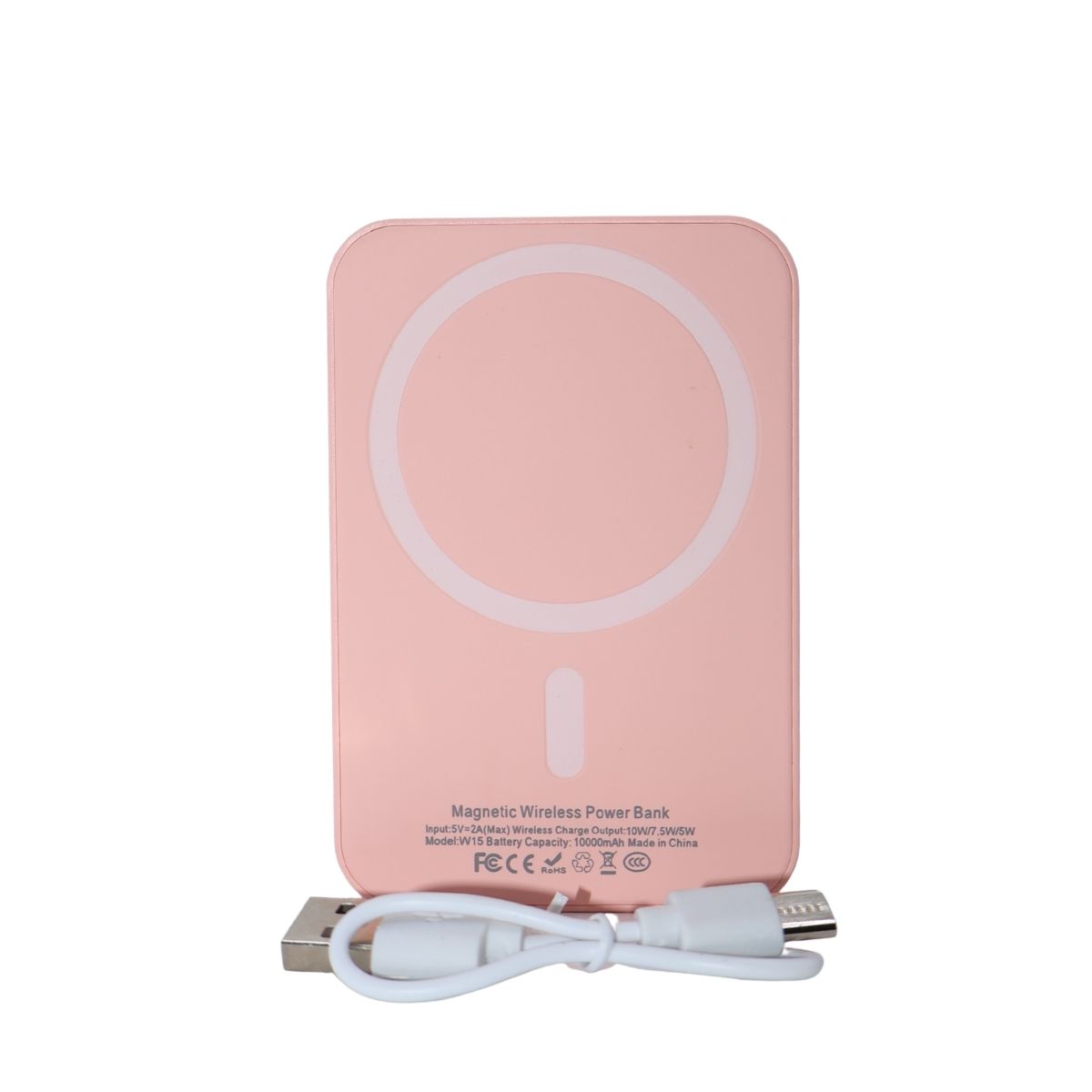 Power Bank 10000 мАг + магнітна котушка + провід, рожевий