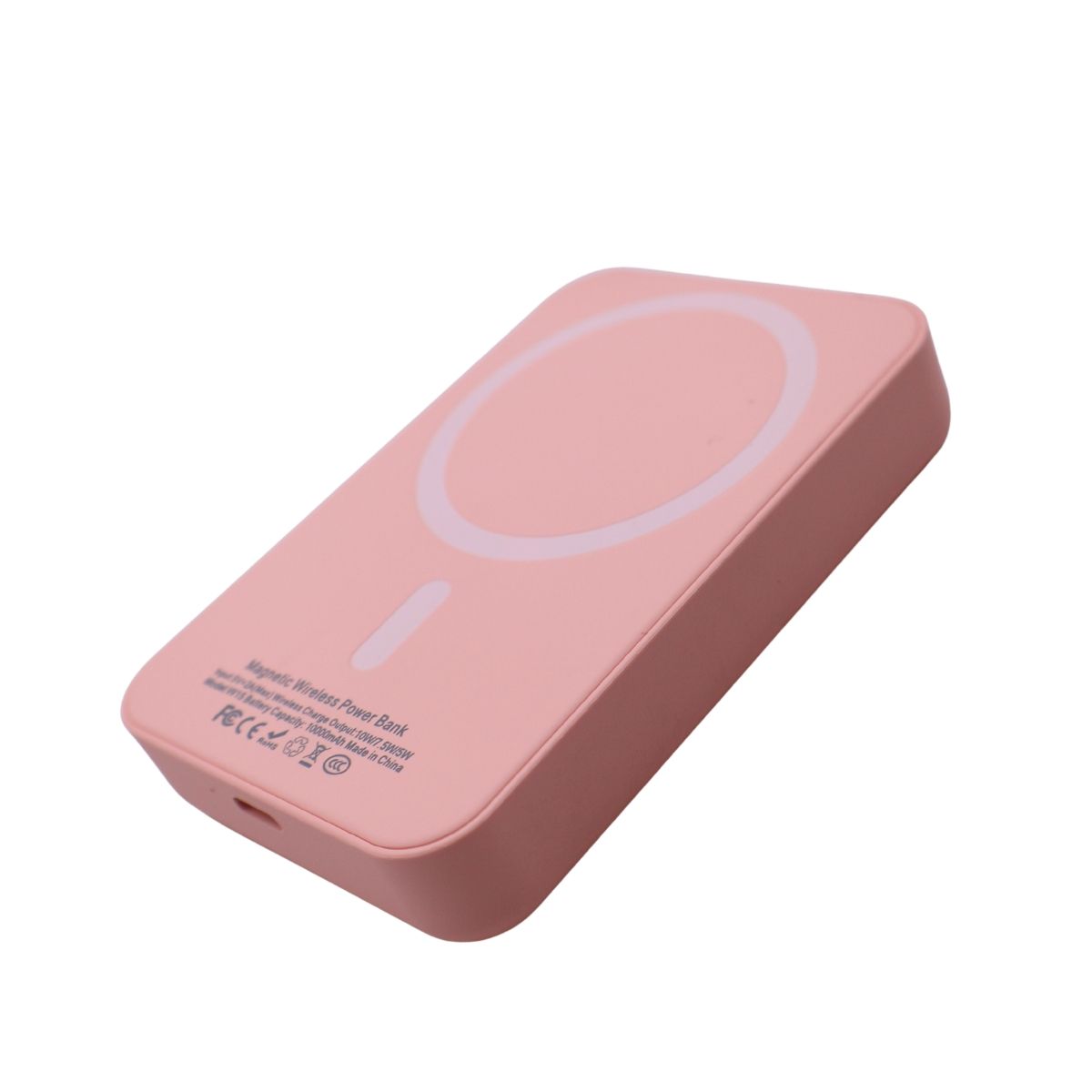 Power Bank 10000 мАг + магнітна котушка + провід, рожевий