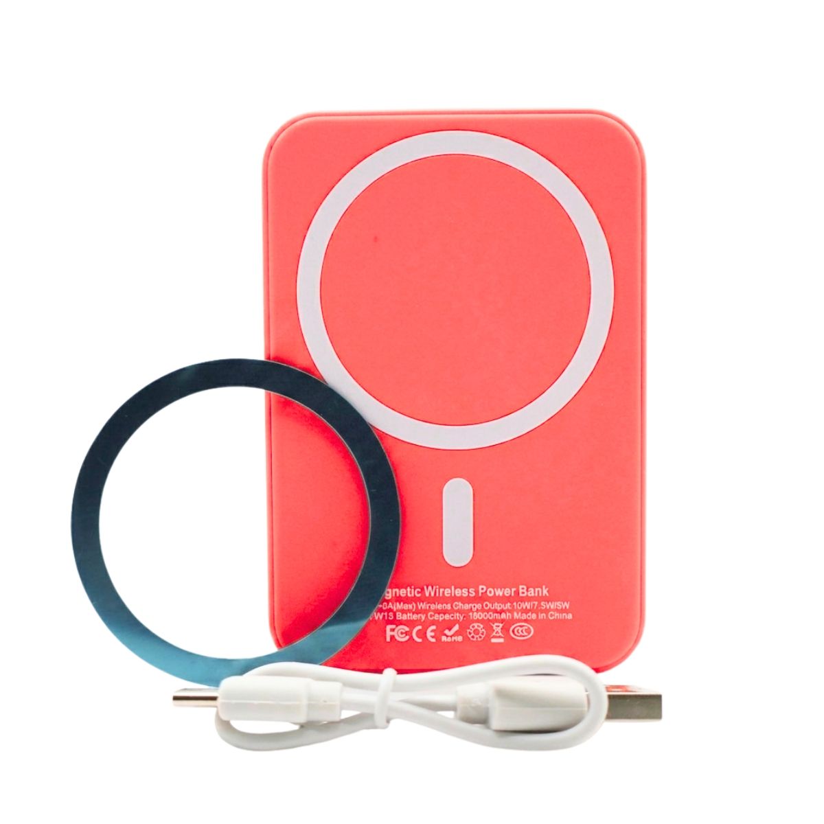 Power Bank 5000 мАг з бездротовою зарядкою, червоний