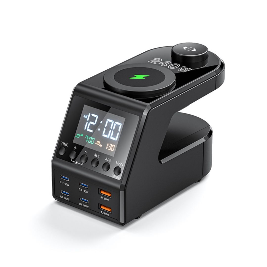 Багатофункціональний зарядний пристрій, 240 Вт, універсальний цифровий годинник