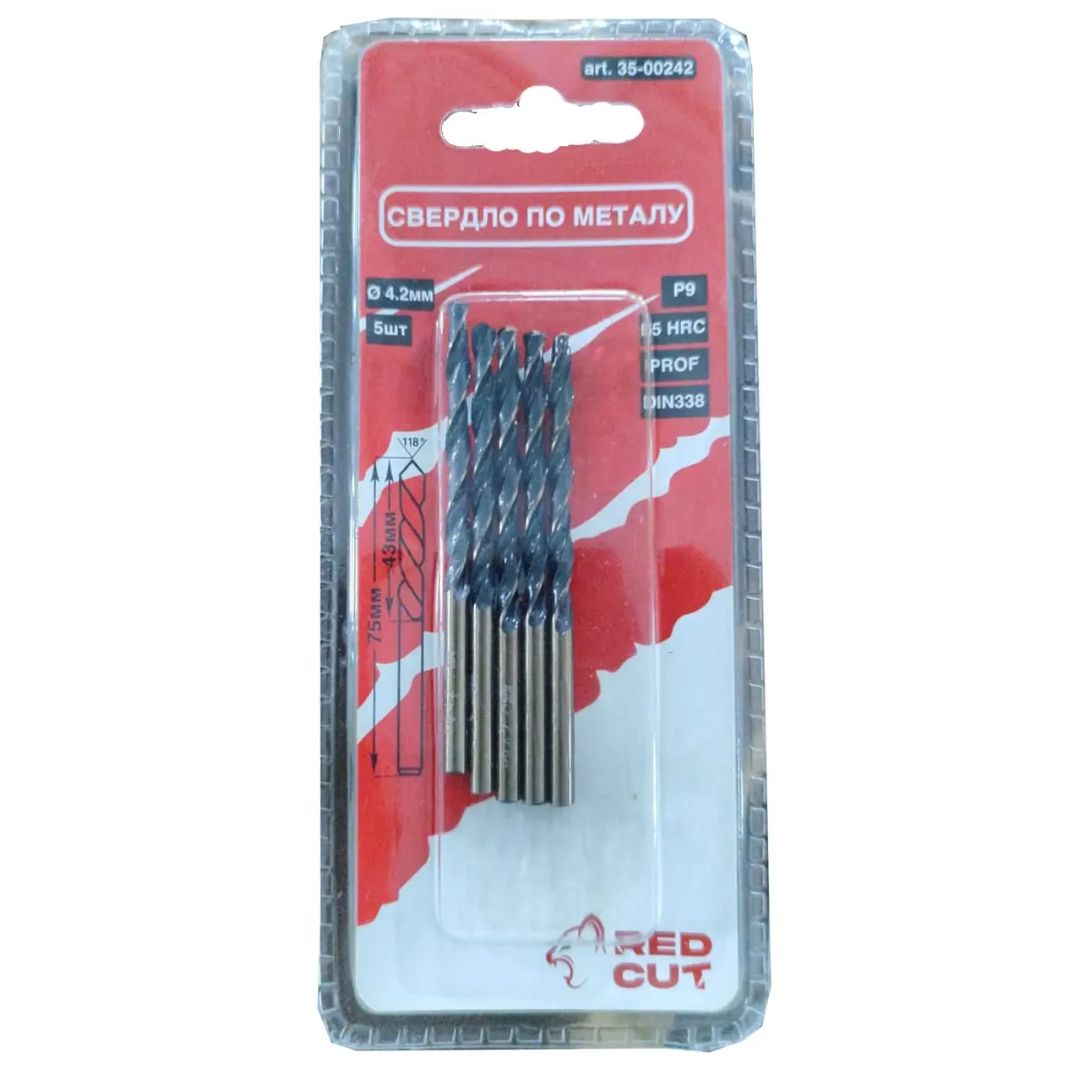 Сверло по металлу Р-9 д. 4,2mm, "Red Cut", 5шт