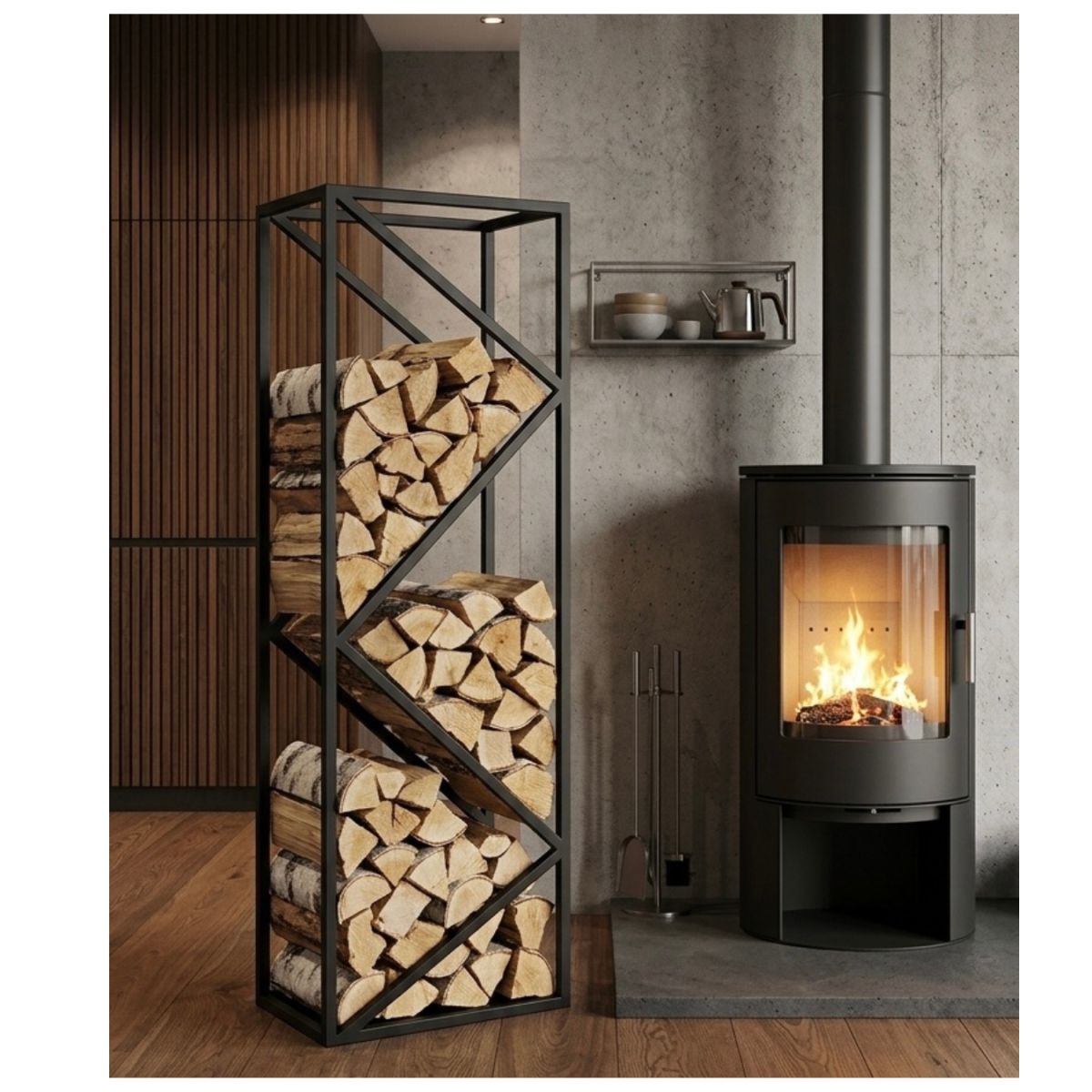 Дровниця MICAELLA Carino Чорний мат, 1600*500*300