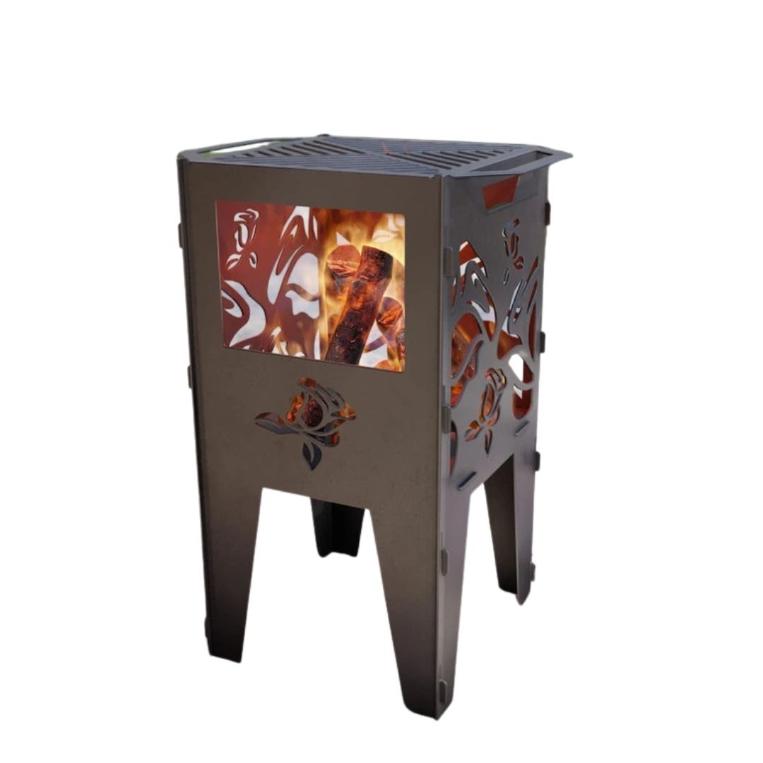 Кошик з грилем мангал-барбекю Троянди V2 513х393х750 мм, метал 3 мм без покриття