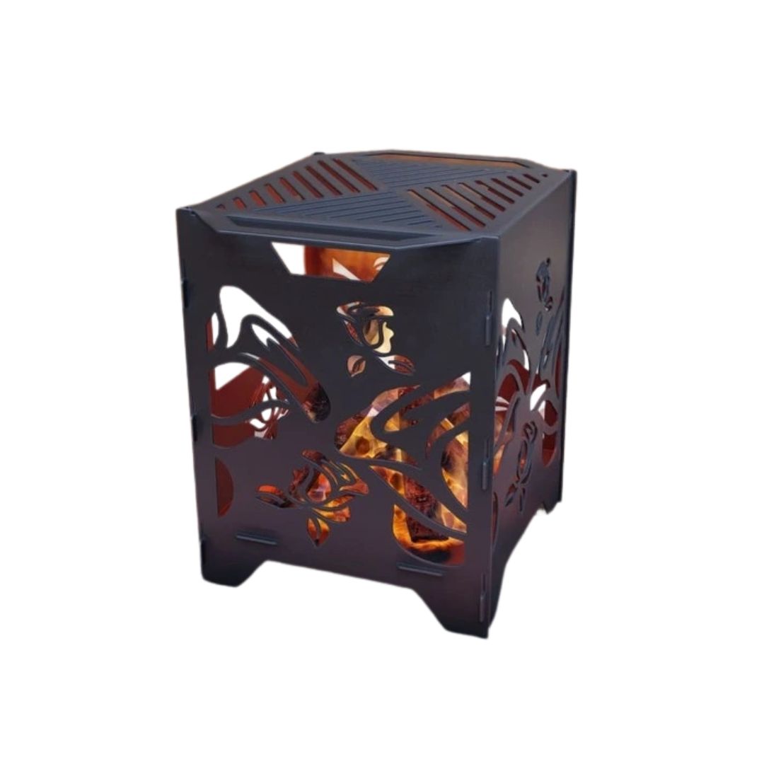 Кошик з грилем мангал-барбекю Троянди V3 513х393х500 мм, метал 3 мм без покриття