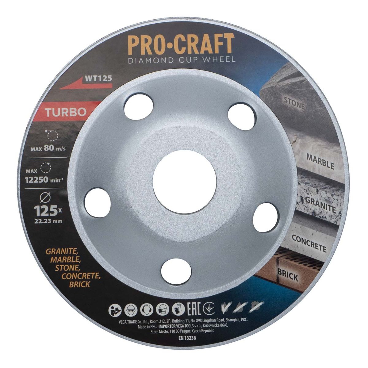 Шліфувальна алмазна чашка Procraft WT125 125мм 22.23