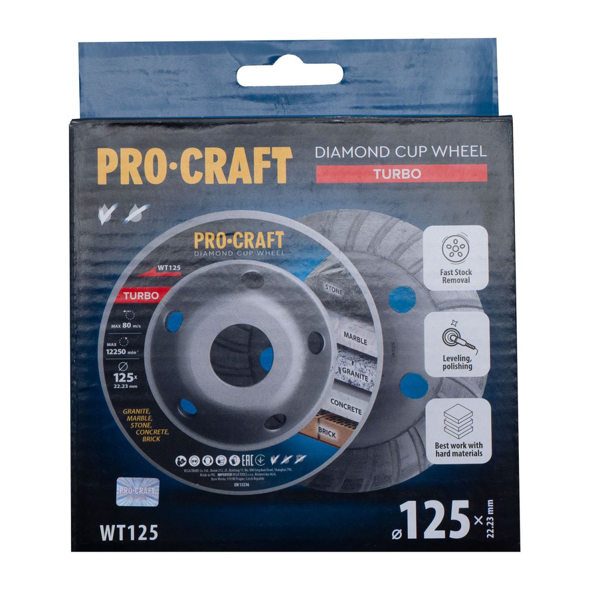 Шліфувальна алмазна чашка Procraft WT125 125мм 22.23