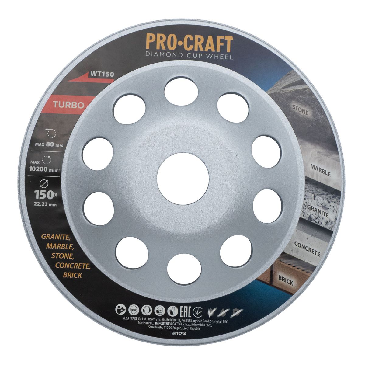 Шліфувальна алмазна чашка Procraft WT150 150мм 22.23