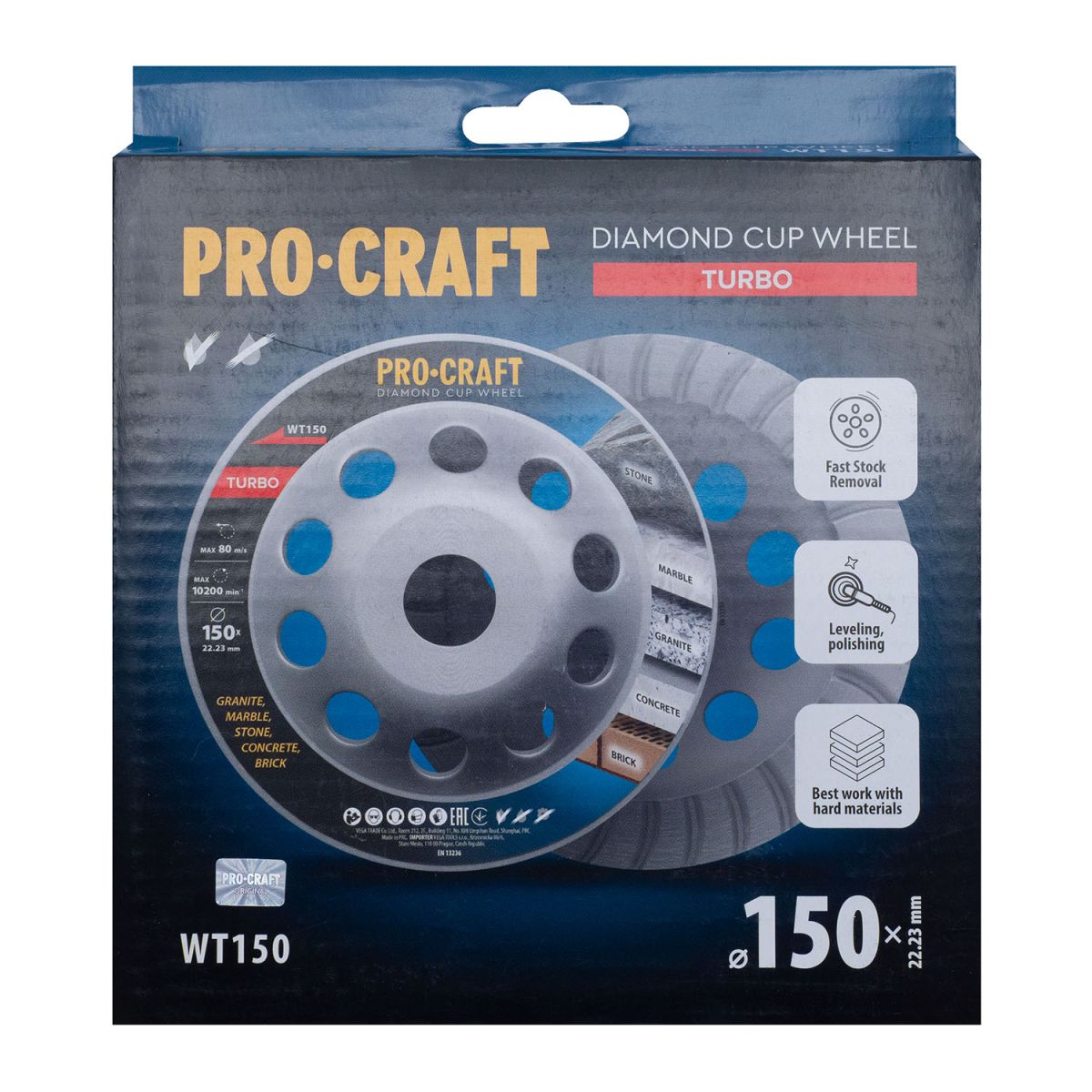 Шліфувальна алмазна чашка Procraft WT150 150мм 22.23