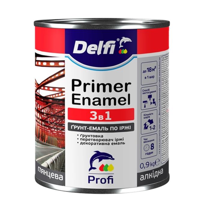 Грунт-емаль по іржі 3 в 1, антрацит, ТМ «Delfi» - 0,9 кг