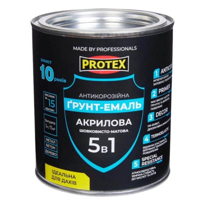 Грунт-емаль акрилова антикорозійна 5в1, RAL9006 сіра металік, ТМ PROTEX - 1,9 кг