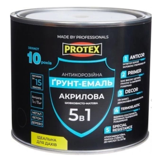 Грунт-емаль акрилова антикорозійна 5в1, RAL9011 чорна, ТМ PROTEX - 2,4 кг
