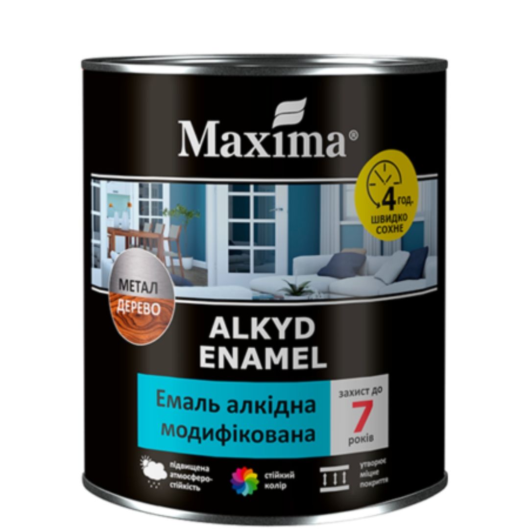 Емаль алкідна модифікована, сіра, ТМ «Maxima» - 2,3 кг