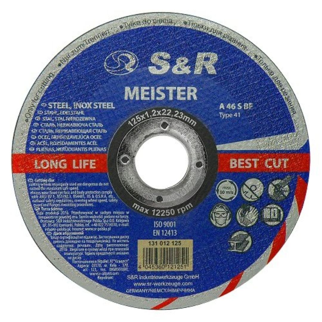 Круг вiдрiзний S&R Meister 125x1.2x22.2 мм A46S BF по металу